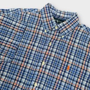 Polo Ralph Lauren Shirt Men's Medium Blue Plaid Short Sleeve Custom Fit Cotton